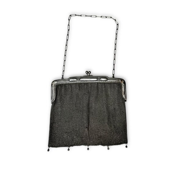 1920s Metal Chainmail Evening Bag Kiss Lock Frame Unmarked Vintage - Picture 2 of 5
